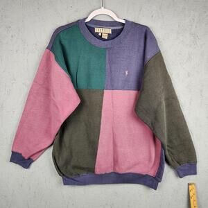 Ivanhoe Sweatshirt Mens Large Multicolor Colorblock Pullover Retro Geometric